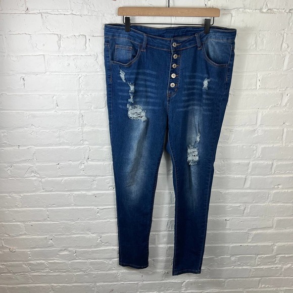 Shein Women's Cropped Skinny Destroyed Jeans High Rise Stretch Blue Size 2XL - Picture 1 of 4